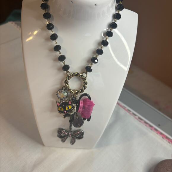 Betsey Johnson Kitty in a TuTu Lariat Necklace RARE Embellished Sparkly Glam - Picture 11 of 11